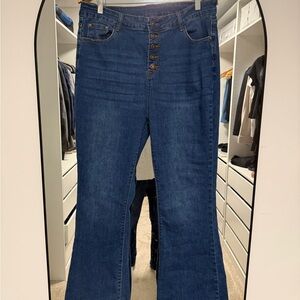 High-Rise Button-Fly Dark Indigo Jeans